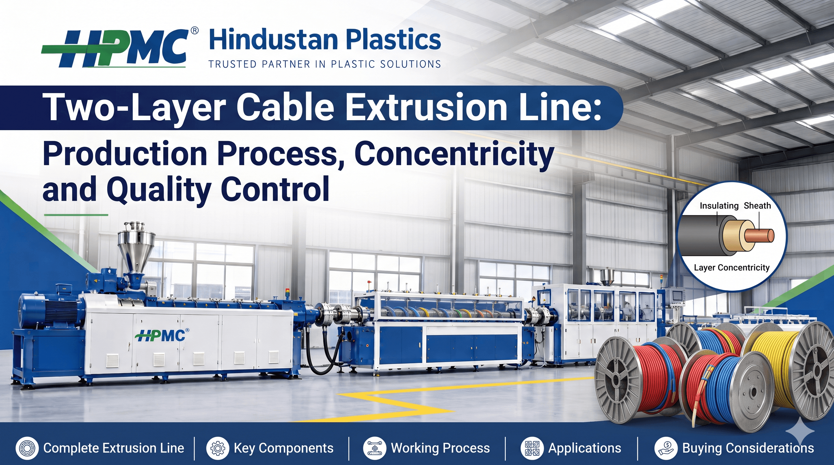 High speed two-layer cable extrusion line for wire insulation and cable sheathing